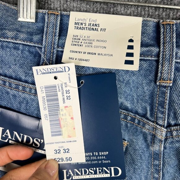 NWT Lands' End Denim Jeans Traditional Fit Light Wash‎ Men's Size 32 - Picture 5 of 10